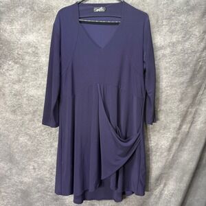 Sympli Draped Front Shift Dress Size 16 Eggplant Purple Lagenlook 3/4 Sleeve